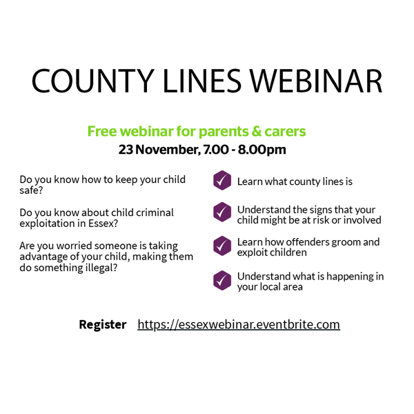 Image of Free Webinar for Parents & Carers - What are County Lines? 23rd Nov 2021